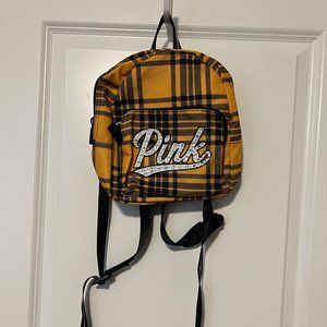 Victoria's Secret Pink Yellow Plaid Rhinestone Mini Backpack NWT